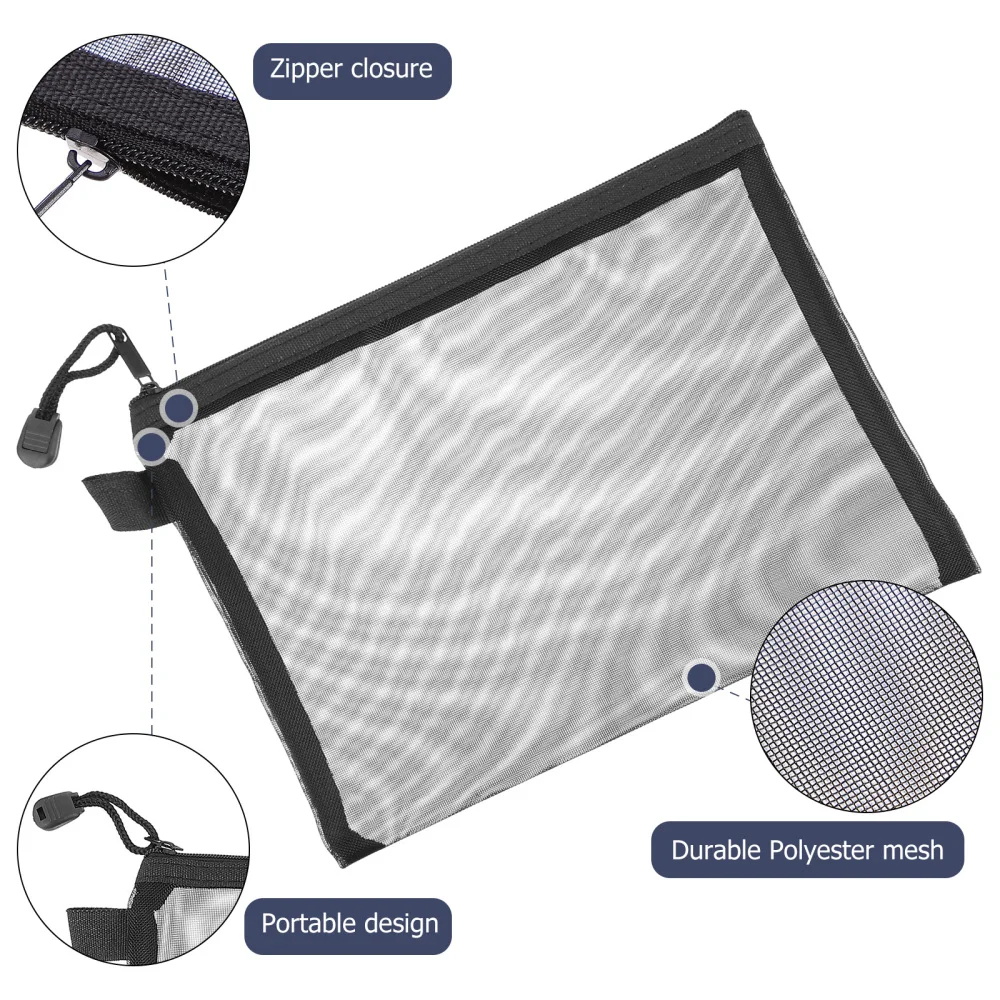 

15pcs Zipper File Bags A5 Mesh Bags Document Organizers for School Office