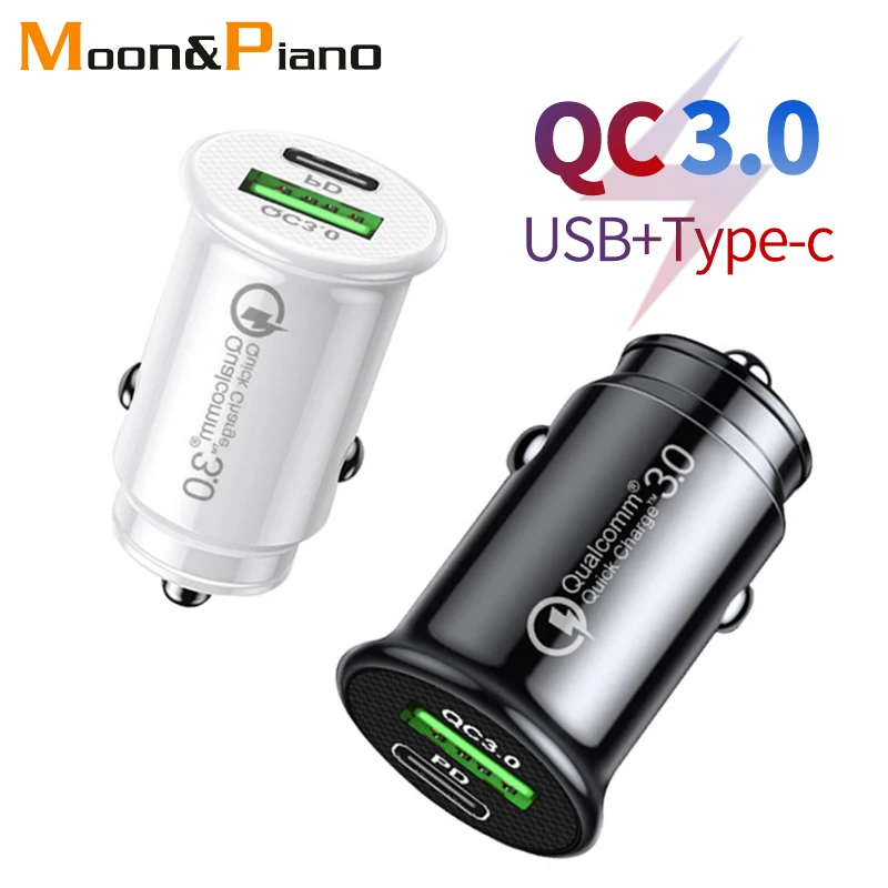 qc3 0 car charger fast charging white black mini shape car lighter slot pd 20w usb type c charge mobile phone free global shipping