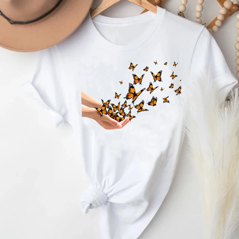 

T-shirts Women Cartoon Butterfly Fashion 90s Spring Summer Printing Clothes Graphic Tshirt Top Lady Print Female Tee T-Shirt