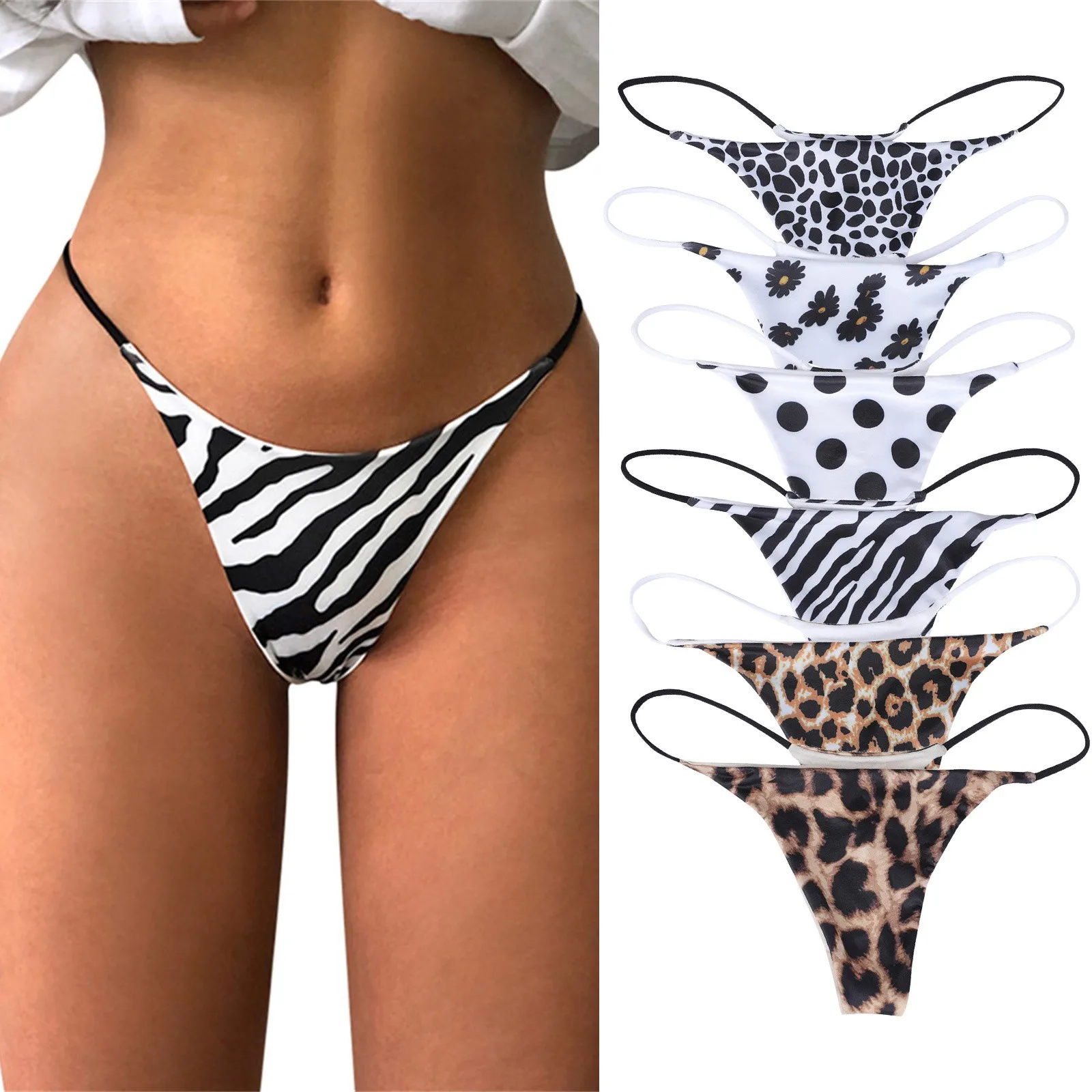 

2021 Underwear Women Print Panties Women's Printed Sexy Underpants Comfort Low-Rise Soft T-Back G-String Panties трусы женские