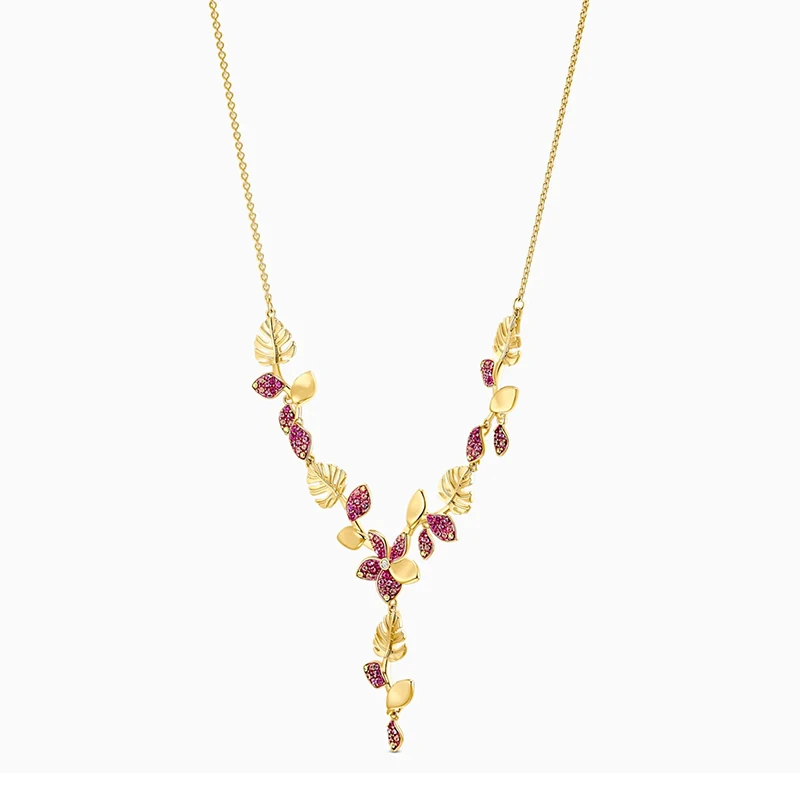 

2020 Fashion New Jewelry SWA New Tropical Flower Y-Shaped Necklace Pink Flower Petal Decoration Crystal Women'S Preferred Jewelr