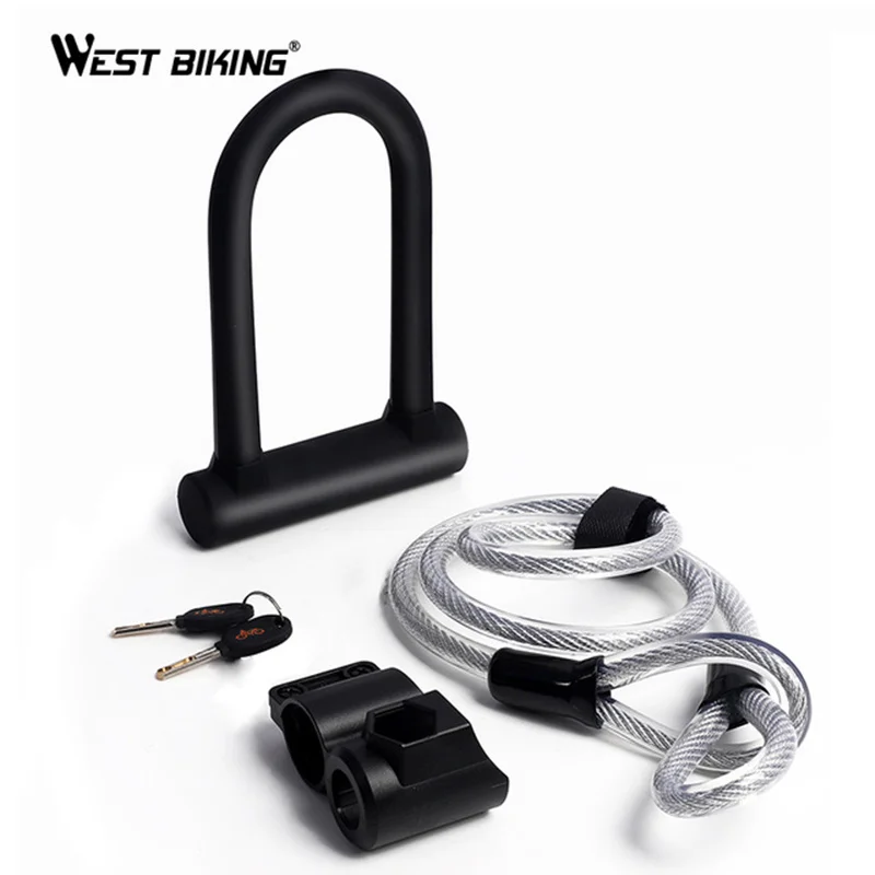 

WEST BIKING велосипедный U-образный замок, стальной защитный Противоугонный кабель для горного и дорожного велосипеда, комплект U-образных замко...