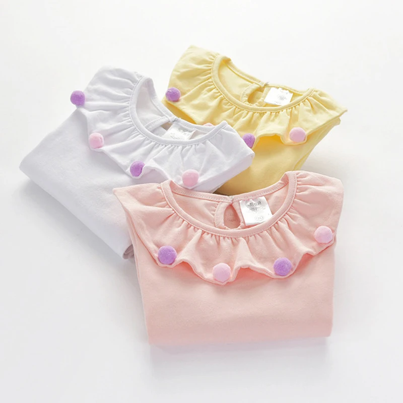 Осень 2019 хлопковые футболки для девочек с длинным рукавом маленьких однотонные