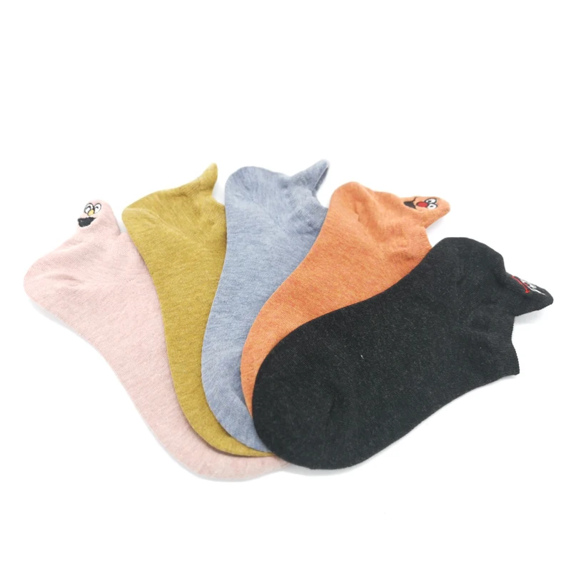 5 Pairs 5 пар/упак. каваи вышитые выразительные женские носки счастливые модные короткие забавные носки женские хлопковые летние яркие цвета - Цвет: 5 Pairs