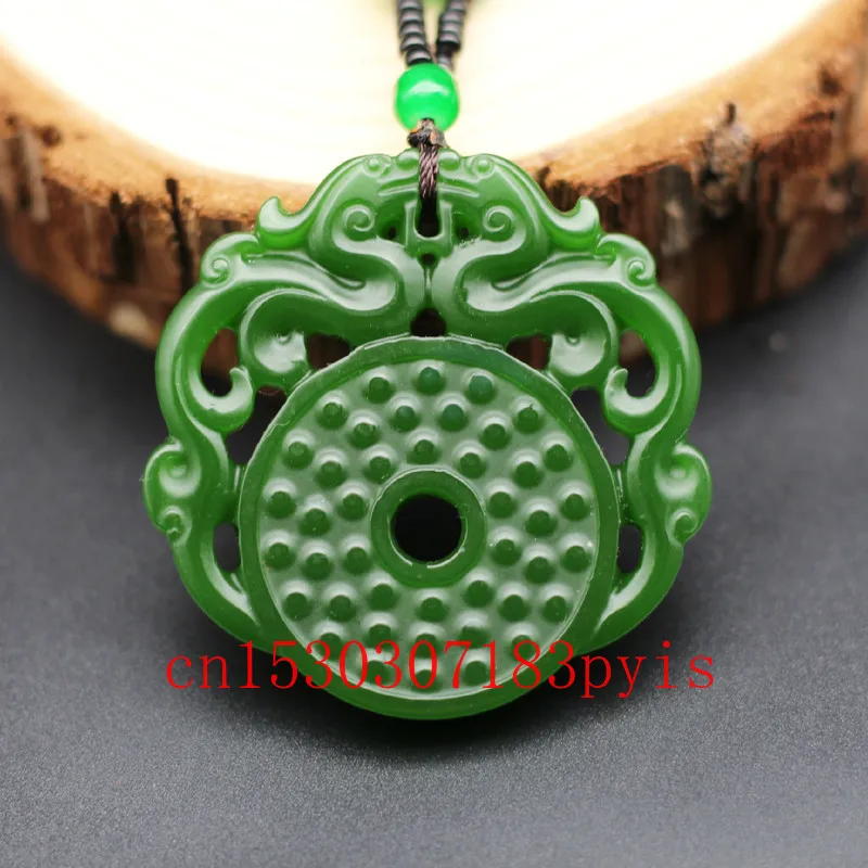 Подвеска с натуральным зеленым нефритовым драконом китайское двустороннее