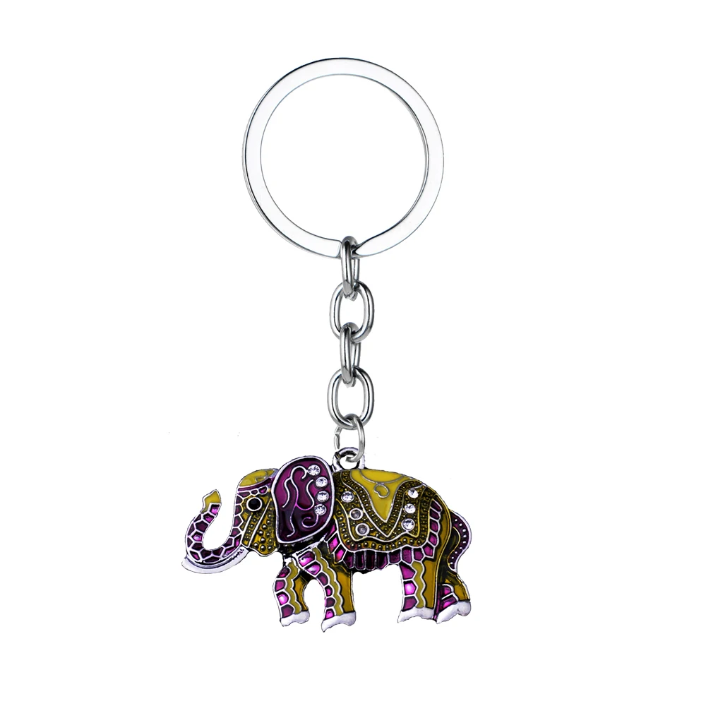 

12PC Vintage Enamel Lucky Crystal Rhinestone Animal Purple Elephant Charm Pendant Keychains Women Girl Valentine's Day Gifts Hot