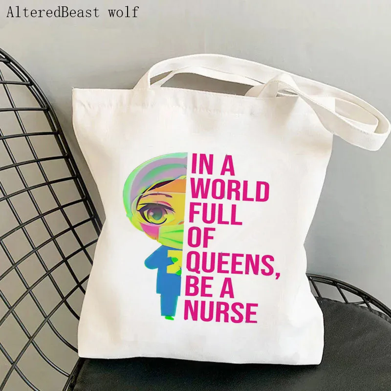 

Женская милая сумка с принтом Квинса мира, Холщовая Сумка для шоппинга в стиле Харадзюку, женская сумка-тоут