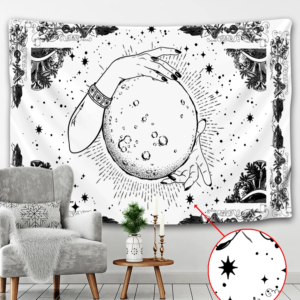 Черно белый гобелен с мандалой настенная ткань Йога хиппи фоновая ведро гостиная
