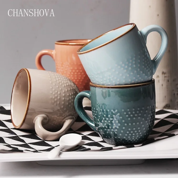 CHANSHOVA 170/400ml Modern Style Solid Color Relief Ceramic Mug China Porcelain Coffee Mugs Milk Tea Cup Breakfast H110 | Дом и сад