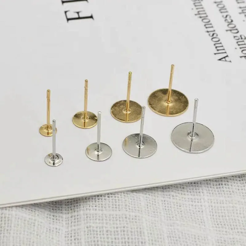 200 шт./лот основа для сережек кабошон камея настройки 4 5 6 8 10 мм золото серебро