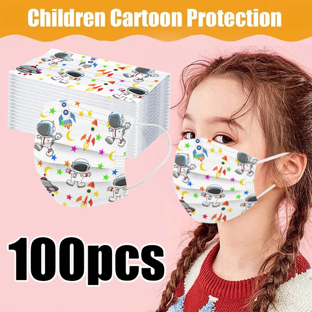 

100PCS Children's mask Disposable Face Mask Industrial 3Ply Ear Loop dustproof mask printed Breathable Anti-Pollution mask