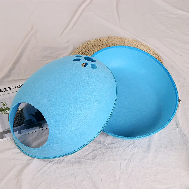sky blue Egg Shape Dog Cat Bed Cat Sleeping Bag Zipper Felt Cloth Winter Warm Pet House All Around Cat Nest With Detachable Cushion Mat - Цвет: sky blue