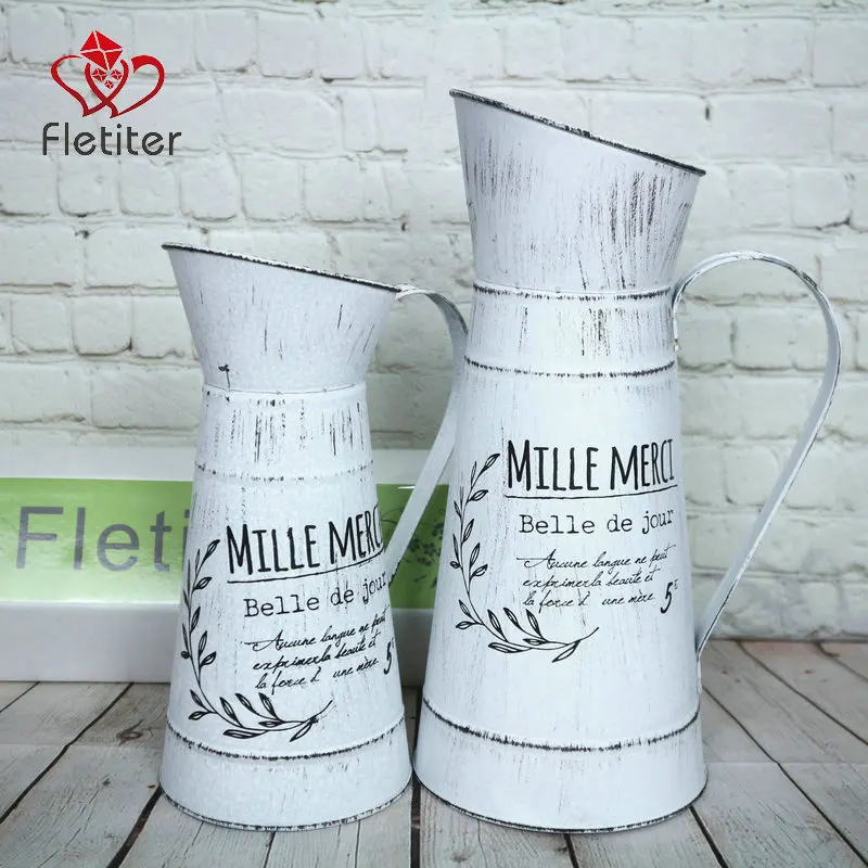 

Fletiter French Style Farmhouse Decorative Pitcher, Metal Rustic Pitcher Vase Flower Jug for Home Decoration, Wedding Decor