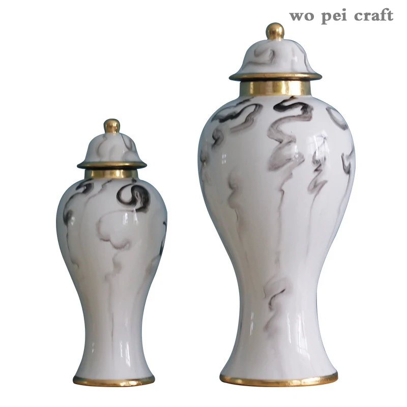 

Ceramic Gold-plated Storage Pot Ink Painting Porcelain Study Desktop Decoration Classic Vintage Home Decor Storage Jar
