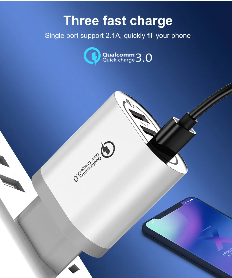 Быстрая зарядка 3 0 USB зарядное устройство для телефона Samsung S8 S9 Xiaomi mi 8 Huawei быстрая