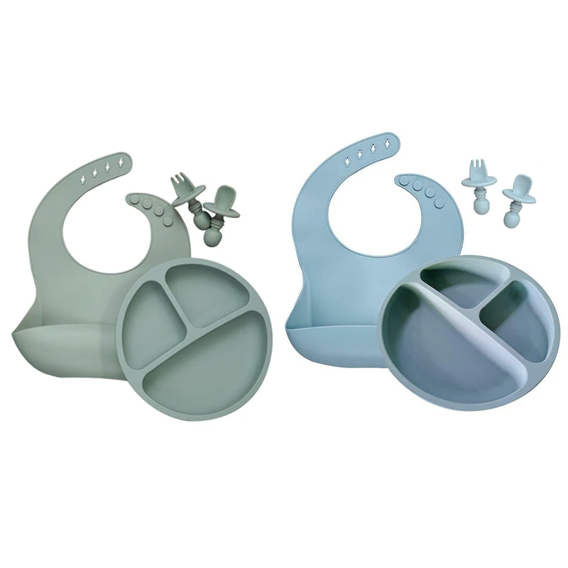 

Newborn Stuff Silicone Baby Bibs Toddle Silicone Dinner Plate Set Healthy Feeding Training Silicone Spoon for Kids