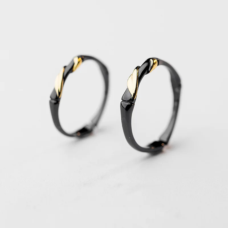 Двойные кольца из черного золота и бамбука открытые манжеты свадебные