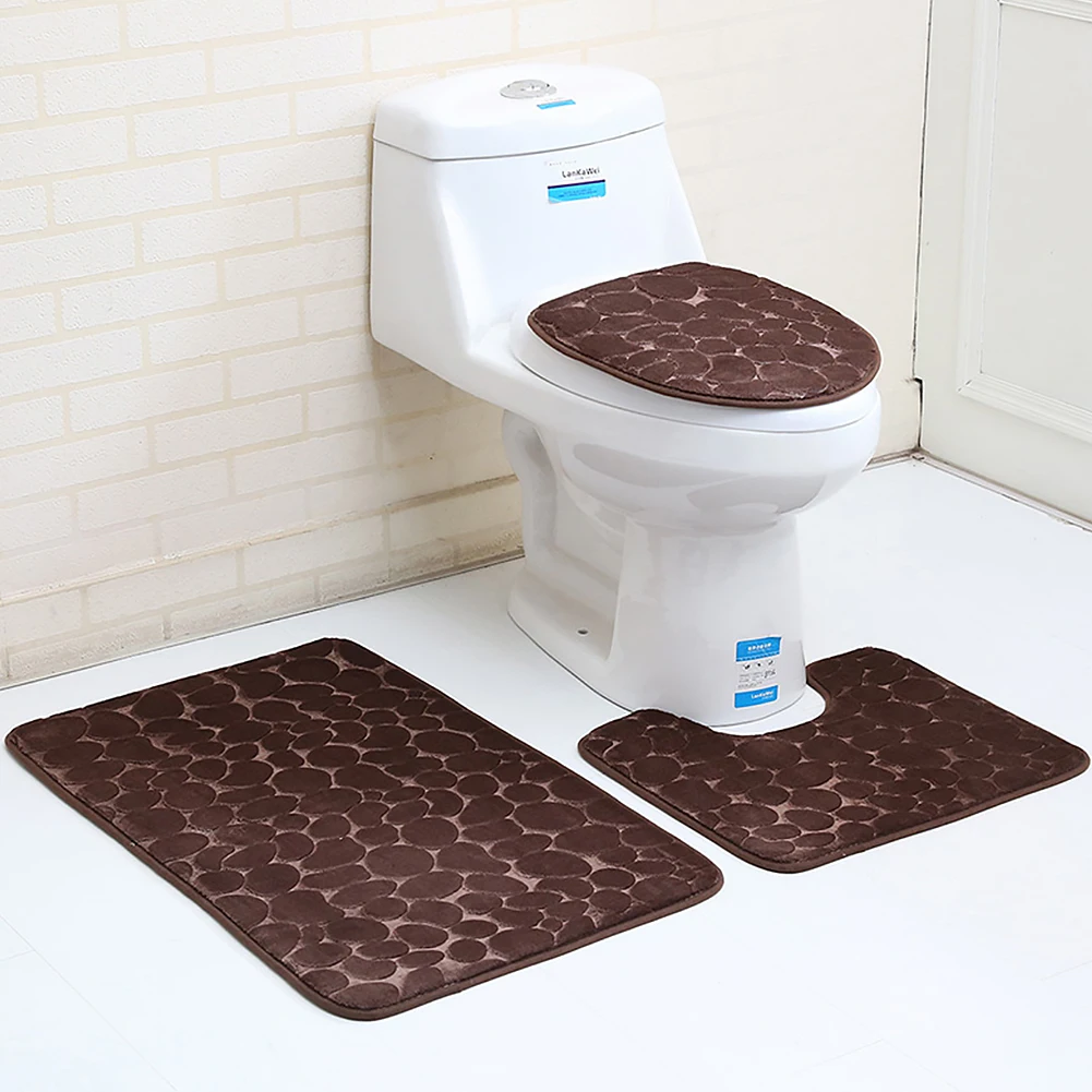 

Bathroom Non-Slip Pedestal Rug + Lid Toilet Cover + Bath Mat