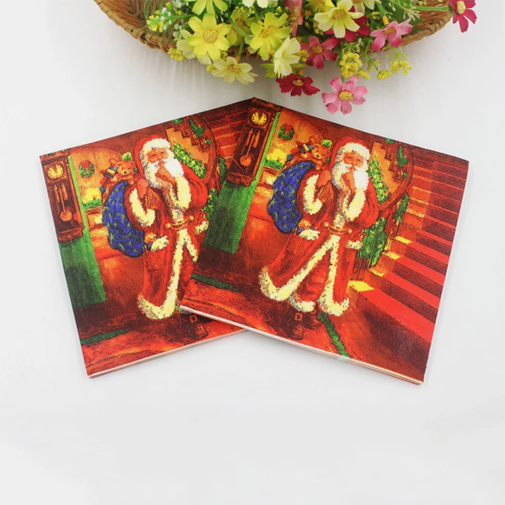 20 листов/мешок салфетки с темой Рождества бумага Санта Клаус печати фестиваль