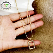 F.J4Z  New Multi Layered Chain Necklaces for Women Gold Metal Chain Geometic Pendant Necklace Jewelry Lady Anniversary Gift