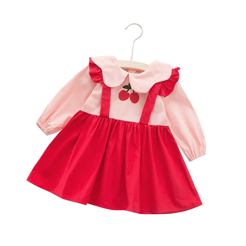 

2019 fall new design plaid hot sale children girl long sleeve cherry boutique dress