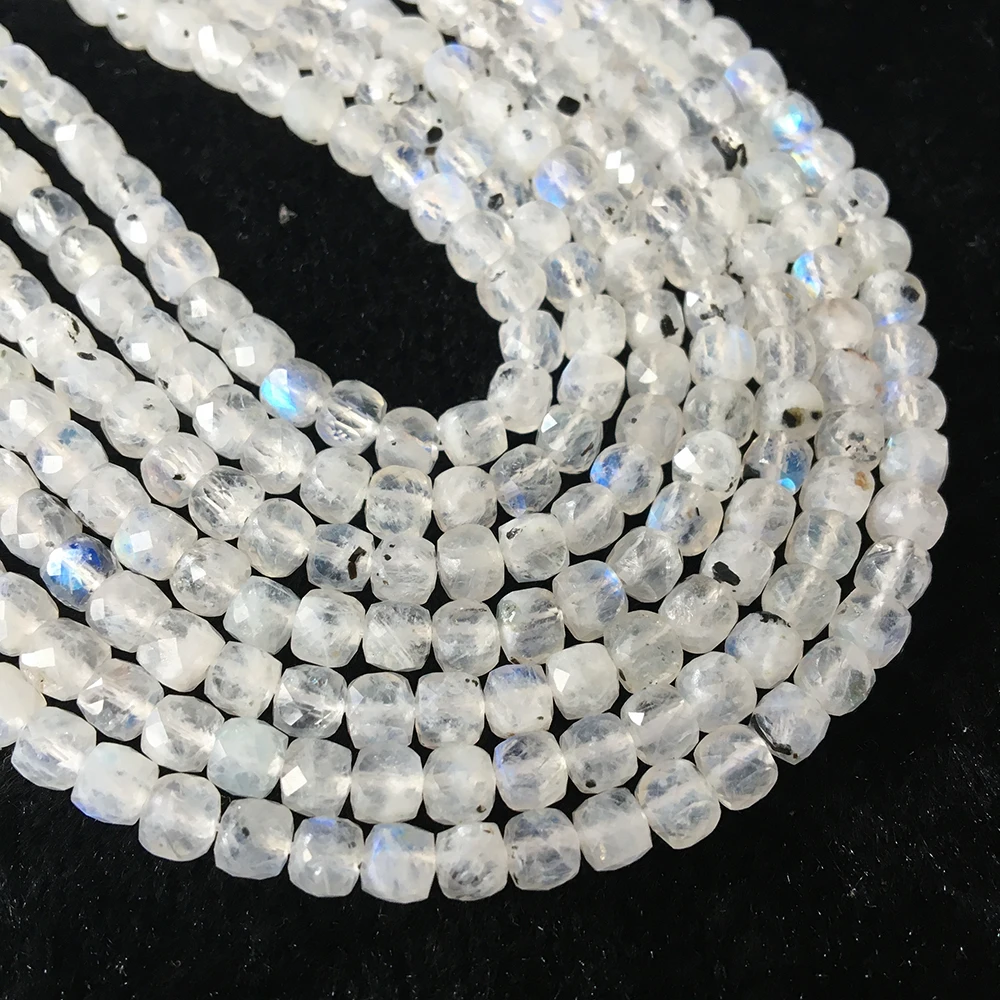 

Natural blue shine moonstone stone 4mm cube beads faceted square perle for needlework making jewelry DIY Bracelet necklace