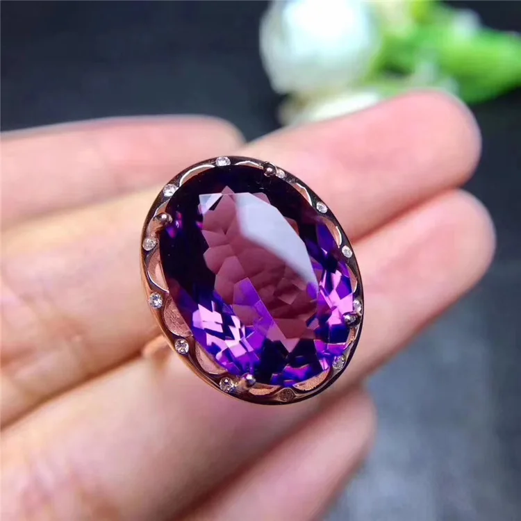 Wanglong 925 пробы Серебряное кольцо с большим драгоценным камнем Аметист стиль изменяемый Размер 12*16 мм для женщин Цвет ювелирные изделия