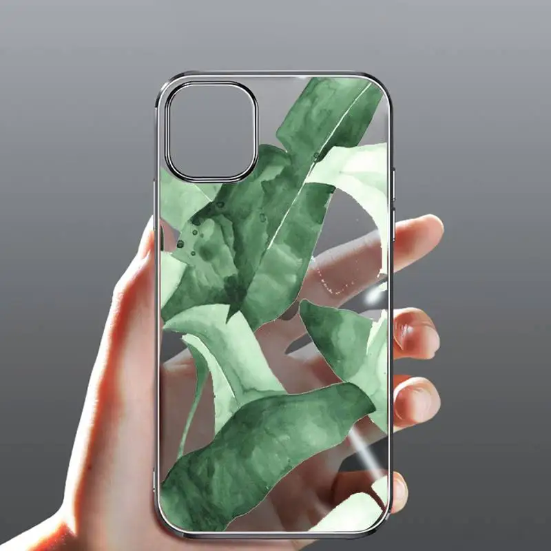 

green leaf Phone Case Transparent for Clear iPhone case 11 12 mini pro XS MAX 8 7 6 6S Plus X 5S SE 2020 XR