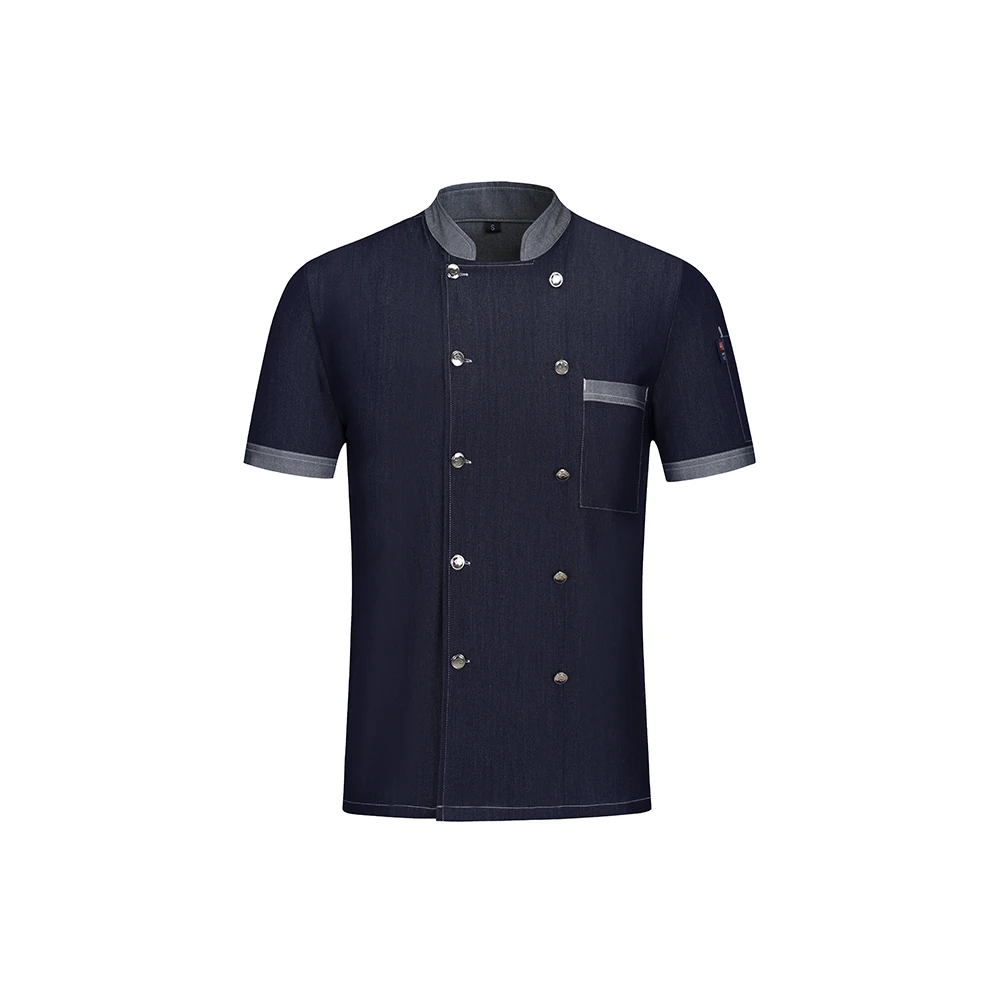 Стрейчевая джинсовая ткань куртка шеф повара короткие рукава для отеля кухни