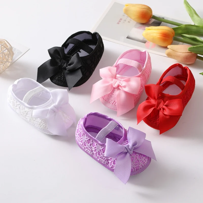 

2pcs Set Baby Girls Shoes Princess Lace Bow Prewalkers Bow Headband+ Cotton Soft Bottom First Walker Toddle Infant kid Shoes