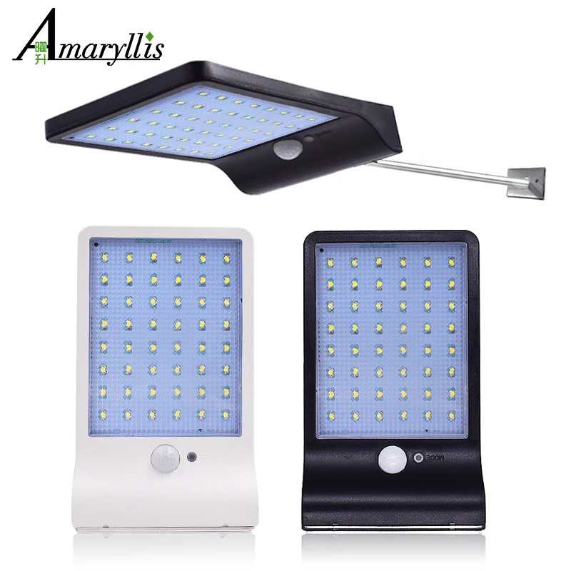 

450Lumens 48 LED Solar Light Three Modes Black White Waterproof Outdoor Garden Wall Fence Lamp With Mounting Pole Or Not