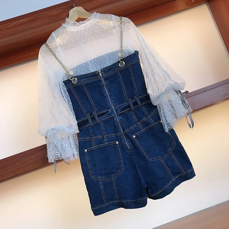 Высокая улица без рукавов цепь Спагетти ремень женские джинсовые комбинезоны Slim