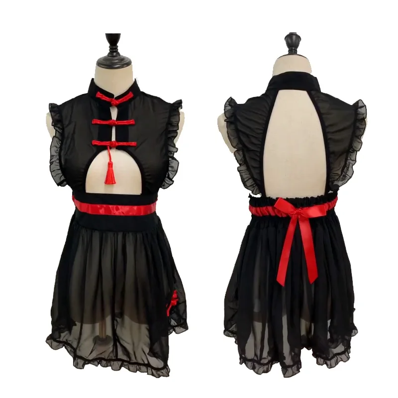 

Japanese Halloween Dress Lolita Sexy Cosplay Lingerie Vintage Vampire Hollow Out Costumes Backless Long Fancy Sleepwear Set