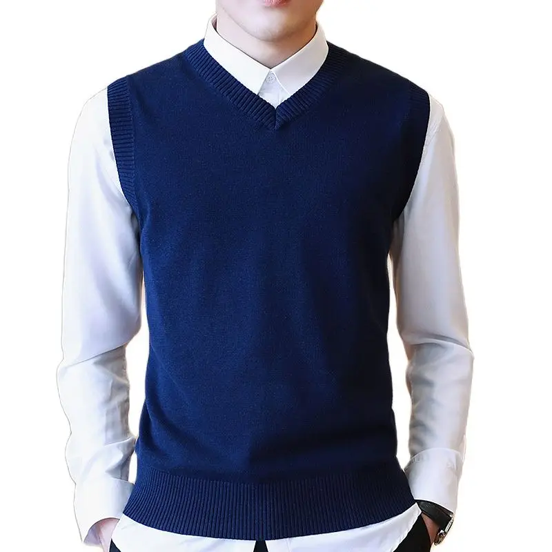 

2021 men's cotton sweater v-neck casual men's vest sweater sleeveless knitwear M-3XL