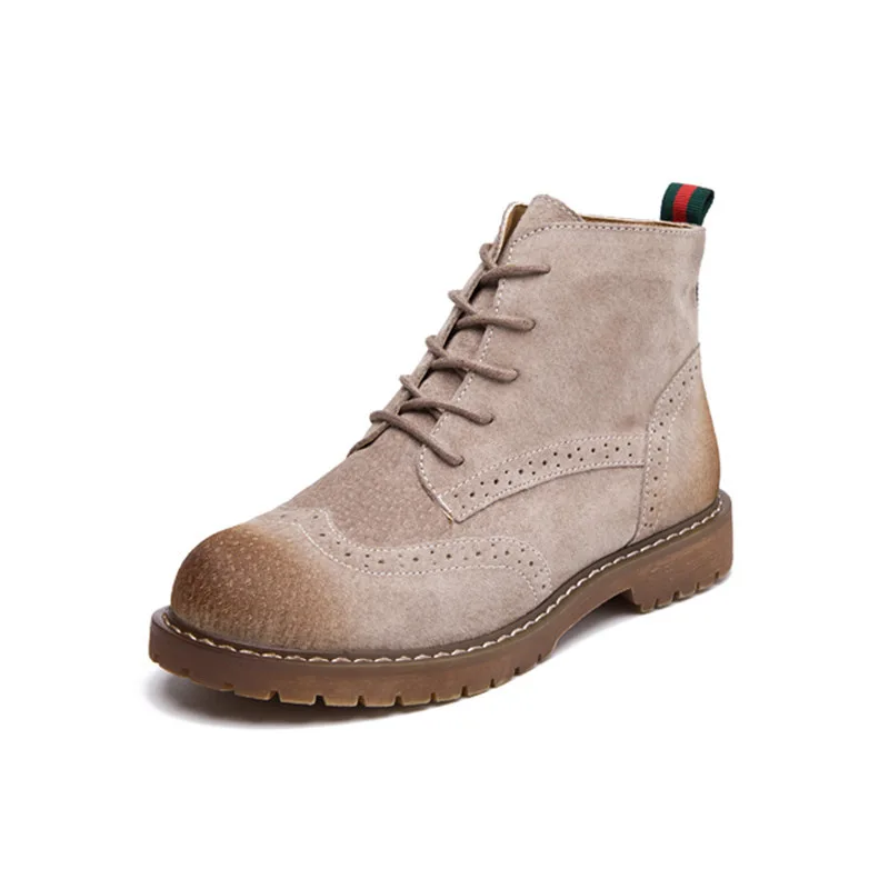 

New Female Martin Boots Genuine Leather Women Shoes Suede Women Booties British Lace Retro Trend Women Naked Boots