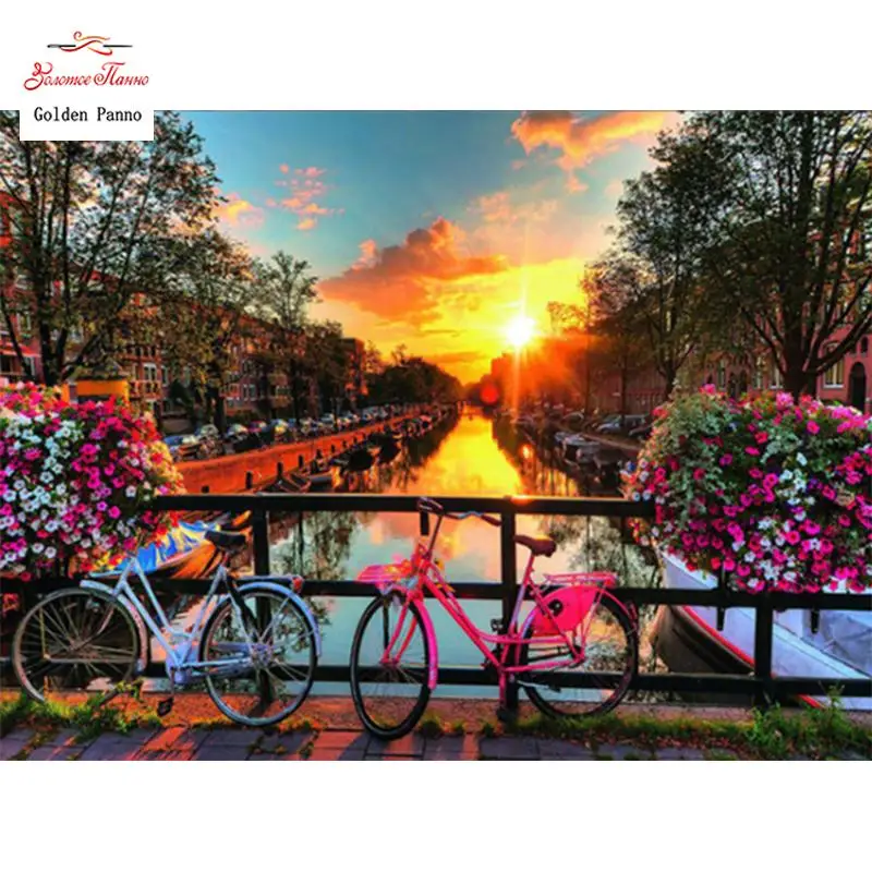 5D DIY Diamond Painting Bicycle Full Square Diamond Embroidery Cross Stitch Landscape Craft Kit Home Decoration