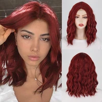 short bob curly wigs synthetic short wine red wig shoulder length hair for women middle part heat resistant wig