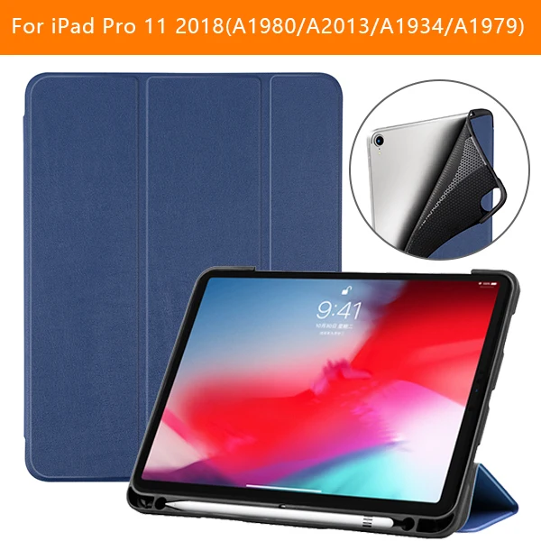 IPADPRO11 KSTBC DBU Чехол для планшета для ipad pro 11, однотонный чехол из ТПУ, чехол для нового ipad pro 11 с держателем для карандашей, Смарт, трехслойная подставка - Цвет: IPADPRO11 KSTBC DBU