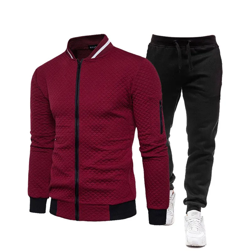 

2021 New Men's Casual Sweatshirts Men Tracksuit Hoodies Two Piece + Pants Sport Shirts Zipper shirt Street fashion Hatless suit