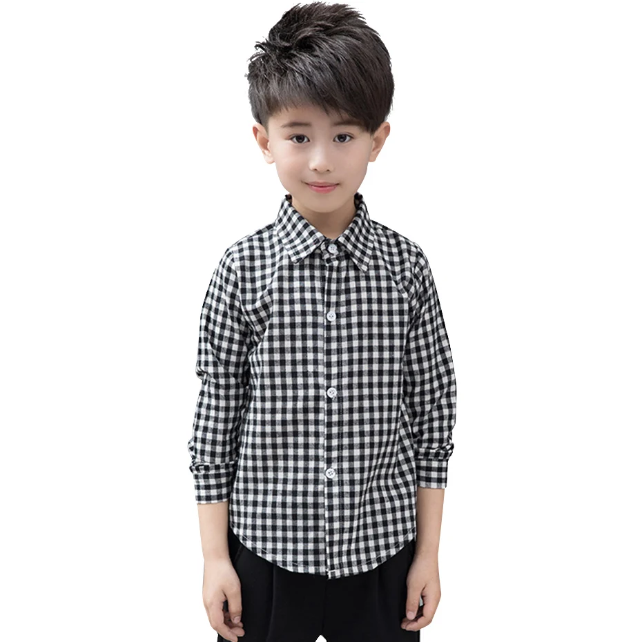 Рубашки для мальчиков подростков английская клетчатая блузка школьные рубашки с