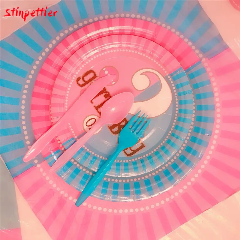 Одноразовая посуда розовый синий мальчик или девочка баннер Соломинки торт