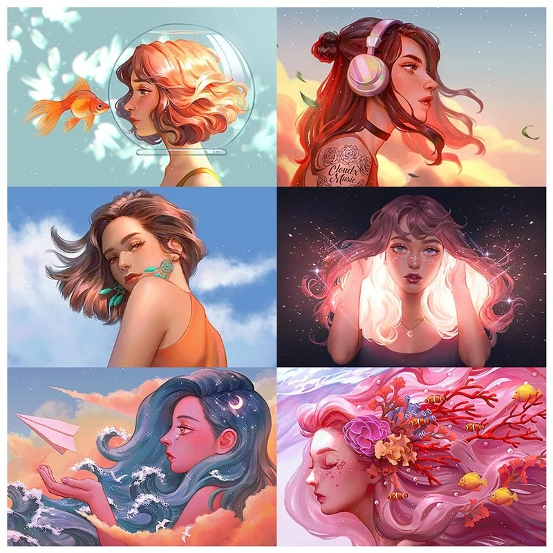 

DIY Diamond Painting Anime Cartoon Girl Full Square Diamond Embroidery Canvas Cross Stitch Home Decor Art Wall Paintings