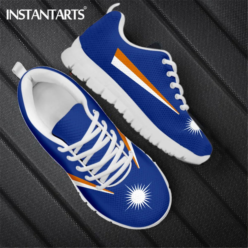 

INSTANTARTS Women Flats Shoes Casual Sneakers Marshall Island Kwajalein Flag Football Print Mesh Lace-up Walking Shoe for Ladies