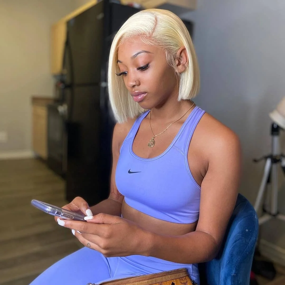 

Sedittyhiar 13x4 613 Honey Blonde Bob Wigs for Women Colored Brazilian Remy Straight Bob Lace Front Human Hair Wig Closure Wig