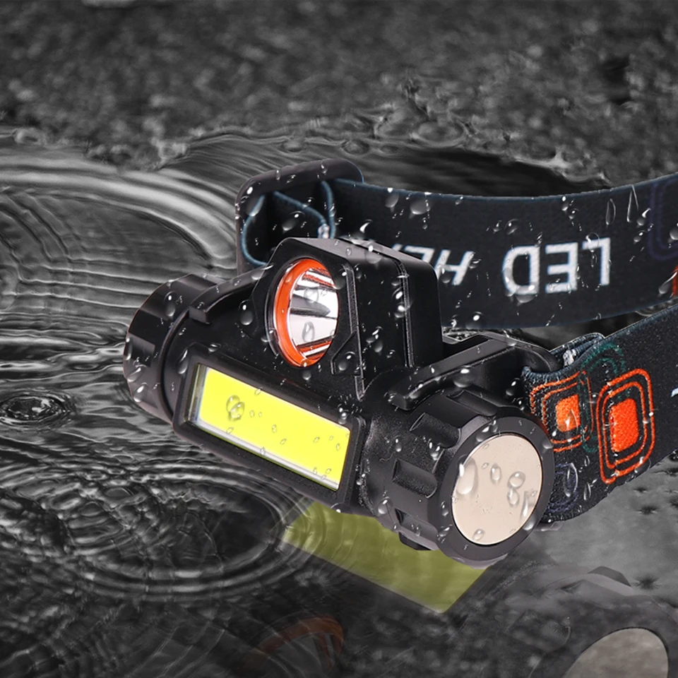 Встроенный USB 18650 аккумулятор XP-G Q5 светодиодный налобный фонарь COB Рабочий фонарь 2 режима с магнитным водонепроницаемым налобным фонарем - изображение