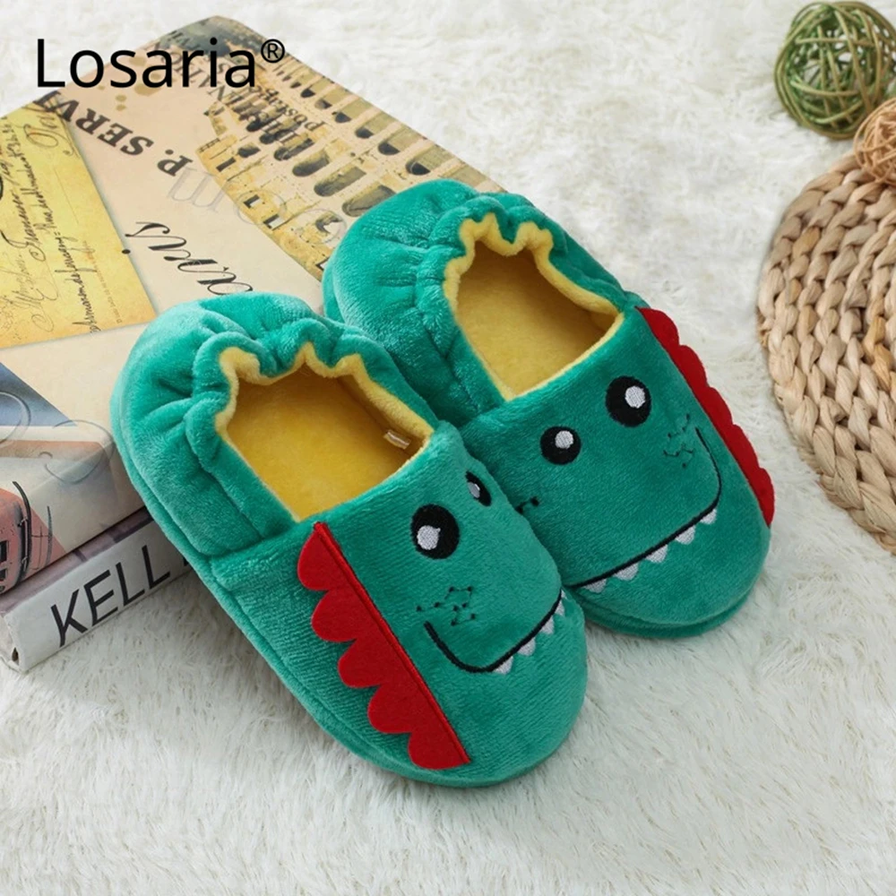 

Losaria Toddler Boys Floor Flip Flop Winter Slippers With Fur Home Shoes Children Cartoon Soft Sole Kids Footwear 14.5-18.5cm