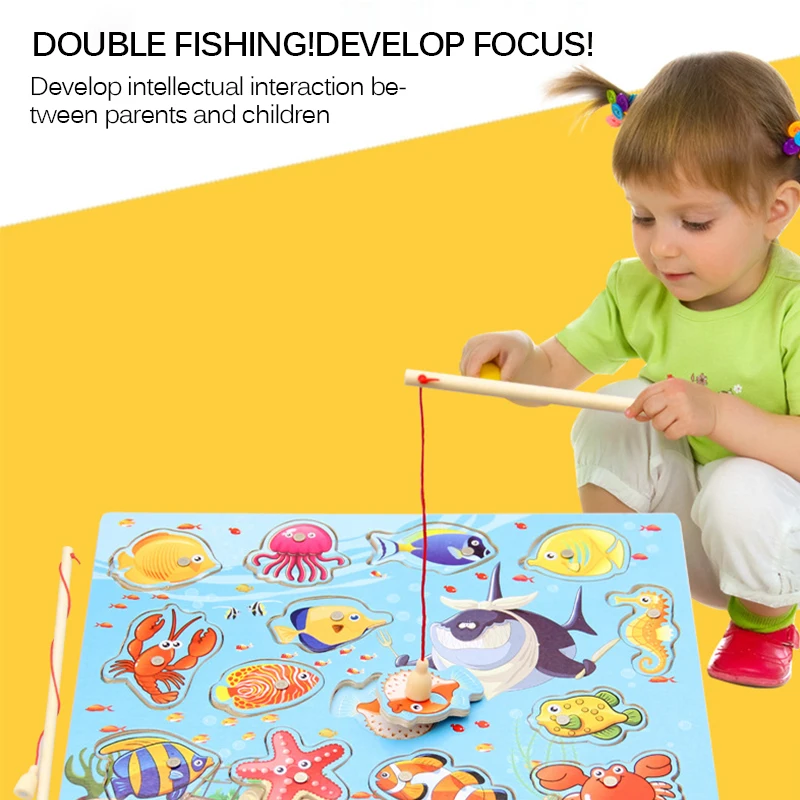 

Montessori Toys Magnetic Fishing Toy Wooden Double Rod Fishing Puzzle Fishing Toy Educational Toys Fish Games