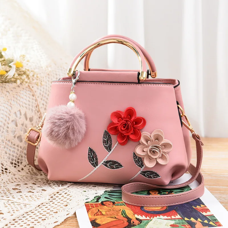 

2021 Spring 3D Flower Women Handbag Korean Fashion Simple Small Flag bag Embroidered Women's Bags Female Hand Bag bolsa feminina