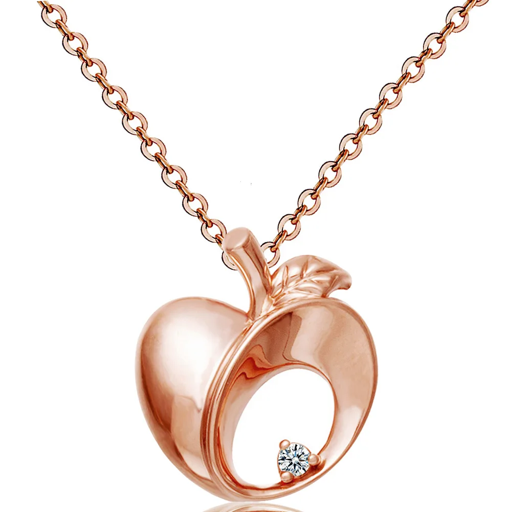 

Apple Pendant Women Necklace Exquisite Rhinestones Stainless Steel Simple Ladies Elegant Chain Gifts Fashion Jewelry