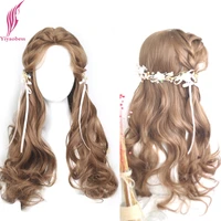 yiyaobess fashion wavy long brown wig synthetic linen grey pink blonde natural hair lolita cosplay wigs for women perruque